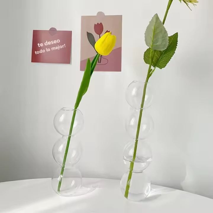 Vaso De Cristal Japonés Para Decoración Del Hogar Estilo Nórdico Pequeño Y Sencillo Vaso Esférico De Flores Creativo Para Sala De Estar - 1