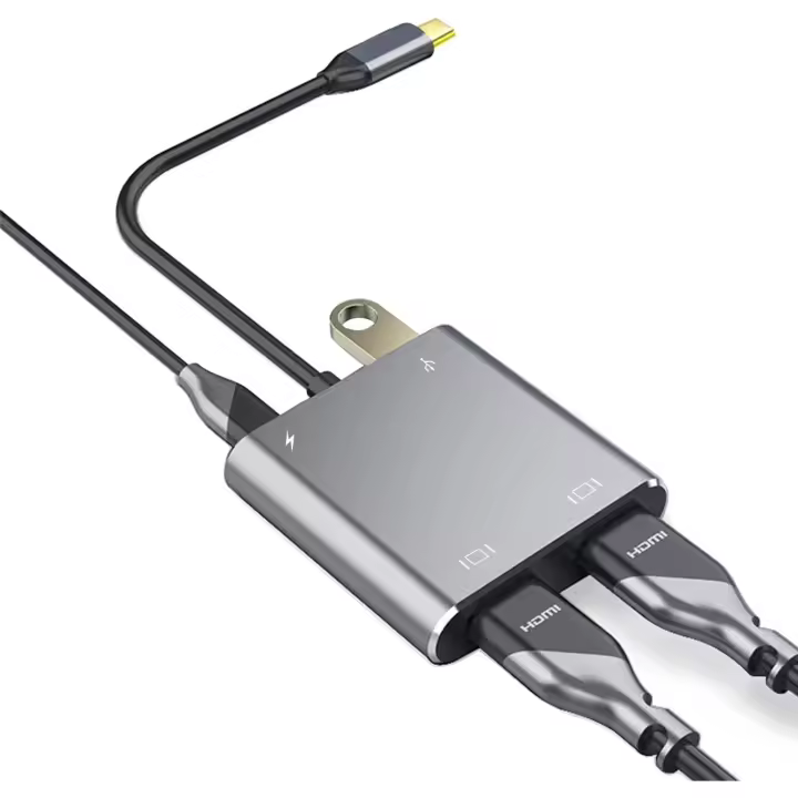 Adaptador USB C a Dual HDMI, USB C Hub 4 in 1 Adapter con 2 HDMI 4k + USB 3.0 + 100W PD, Soporte USB C to HDMI Splitter Extended Display Compatible con Teléfonos móviles, tabletas, computadoras y otros dispositivos con interfaces TIPO C - 1