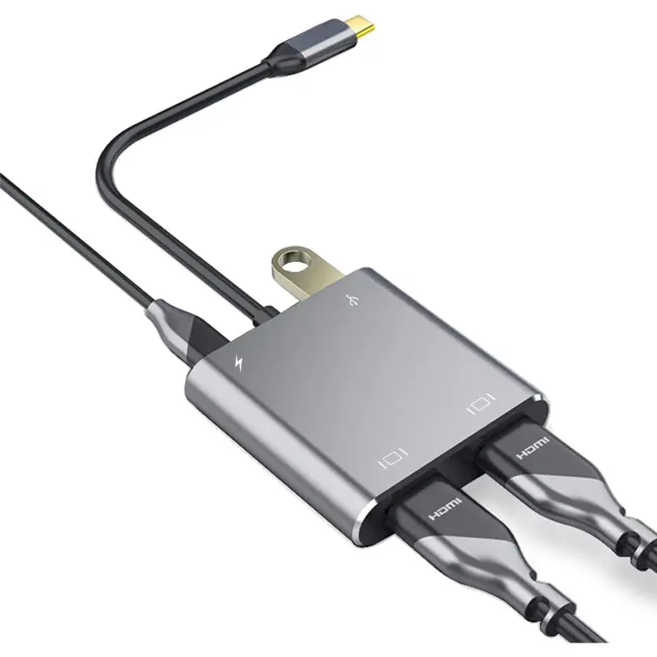 Adaptador USB C a Dual HDMI, USB C Hub 4 in 1 Adapter con 2 HDMI 4k + USB 3.0 + 100W PD, Soporte USB C to HDMI Splitter Extended Display Compatible con Teléfonos móviles, tabletas, computadoras y otros dispositivos con interfaces TIPO C - 1