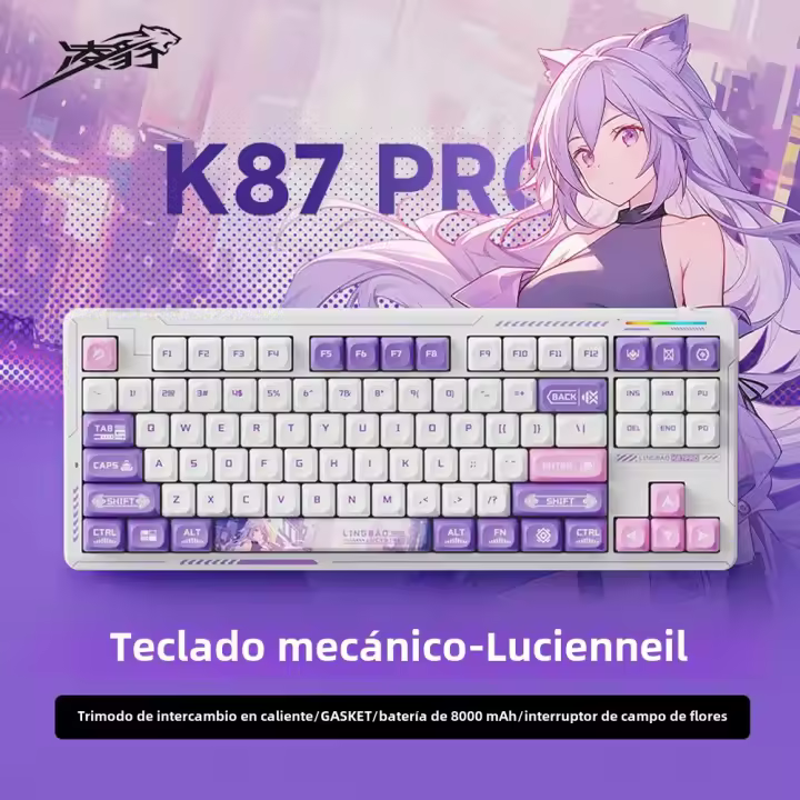 Teclado Mecánico De Juego LINGBAO K87 pro Con Keycaps PBT Structure Hot Swap 3/5 Pins Iluminación RGB Retroiluminada Gasket - 1
