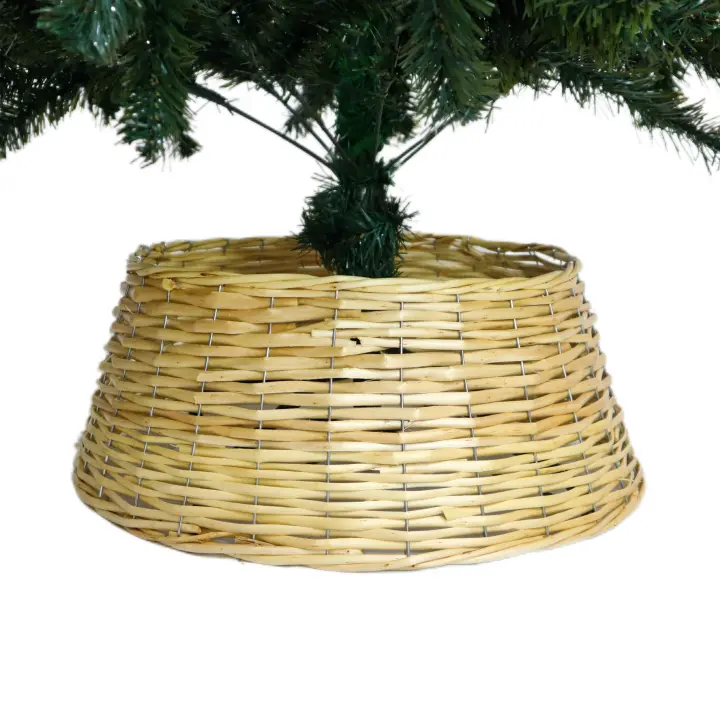 Pie de Árbol de Navidad, Natural Mimbre, Base para Árbol de Navidad, Tamaño 39 cm Superior x 20 cm de Alto x 49 cm Inferior, Base Decorativa para Árbol, Falda Tejida para Soporte de Árbol - 1