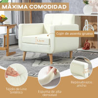 HOMCOM Sillón de Salón Moderno Butaca para Dormitorio con Reposabrazos y Patas de Madera Sofá Individual Carga 125 kg para Oficina Sala de Estar Crema - details 1