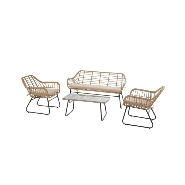 Conjunto de jardín Lambada sofá + 2 sillones + mesa beige - 1