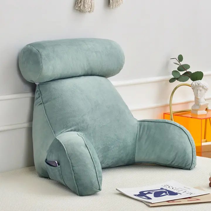 Almohada de Lectura con soporte para el cuello, almohada para la espalda, almohada para marido con espuma viscoelástica triturada, ultra cómodo, extraible, Funda de microfelpa y Rollo para el cuello extraible, adecuado para dormitorio, sofá - 1
