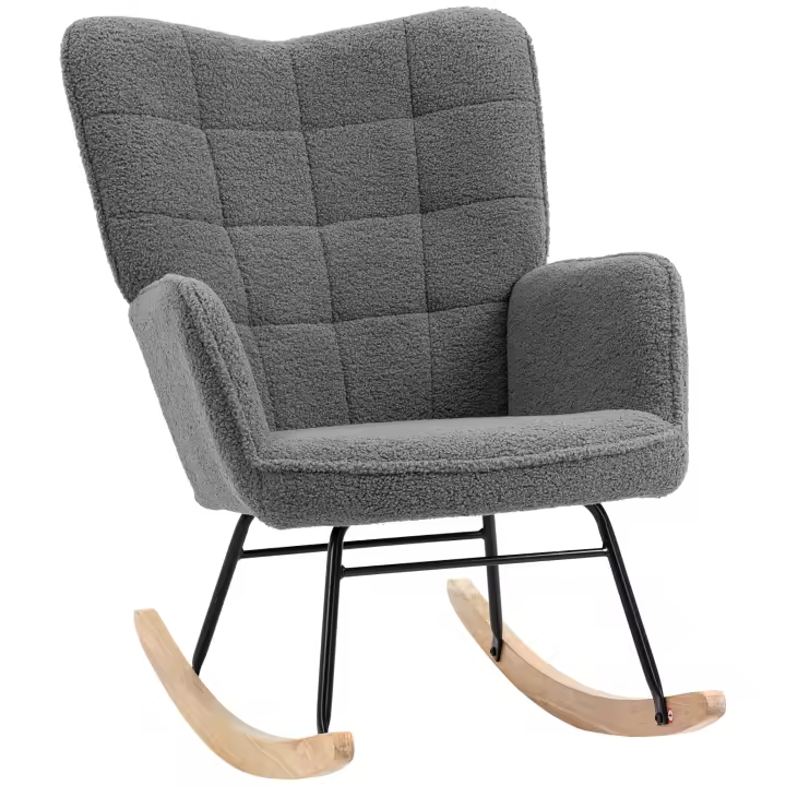 HOMCOM Silla mecedora con taburete, sillón con reposabrazos, sillón de lactancia con aspecto de lino, columpioEl hasta 130 kg de capacidad de carga para dormitorio, sala de estar - 1