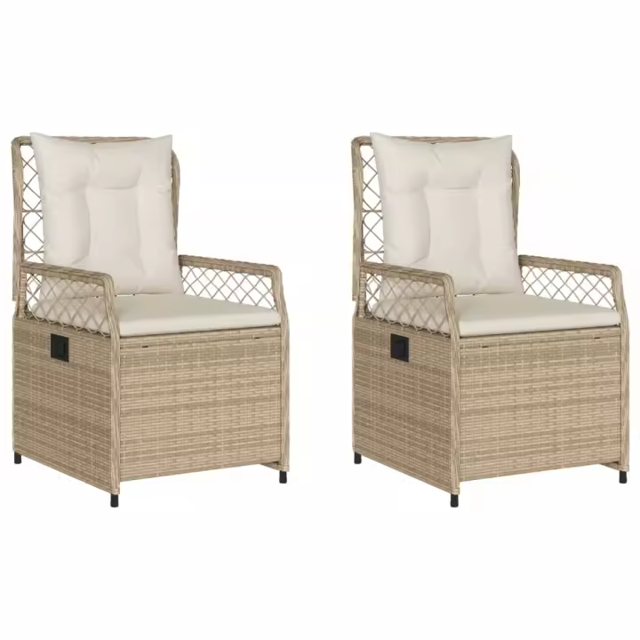 vidaXL Sillones reclinables de jardín 2 uds ratán sintético beige - 1