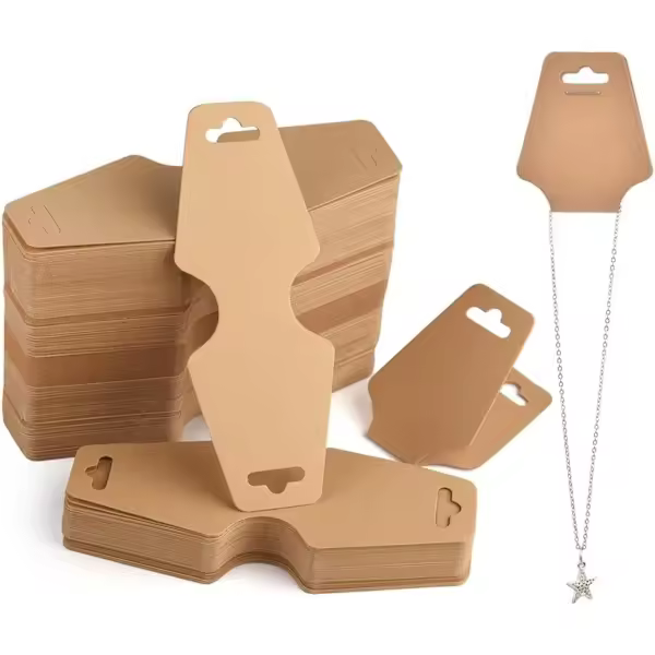 100 tarjetas autoadhesivas para collares, pendientes, envoltorios, etiquetas de papel kraft para alentar y exhibir pulseras. - 1