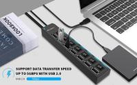Adaptador de HUB USB 2.0 con 7 Puertos con Interruptor de Encendido LED Individuales, 480 Mbps Speed Data Hub, USB 7 en 1 Puerto Múltiple para PC, Ratón, Teclado, Disco Duro, Impresora - details 7