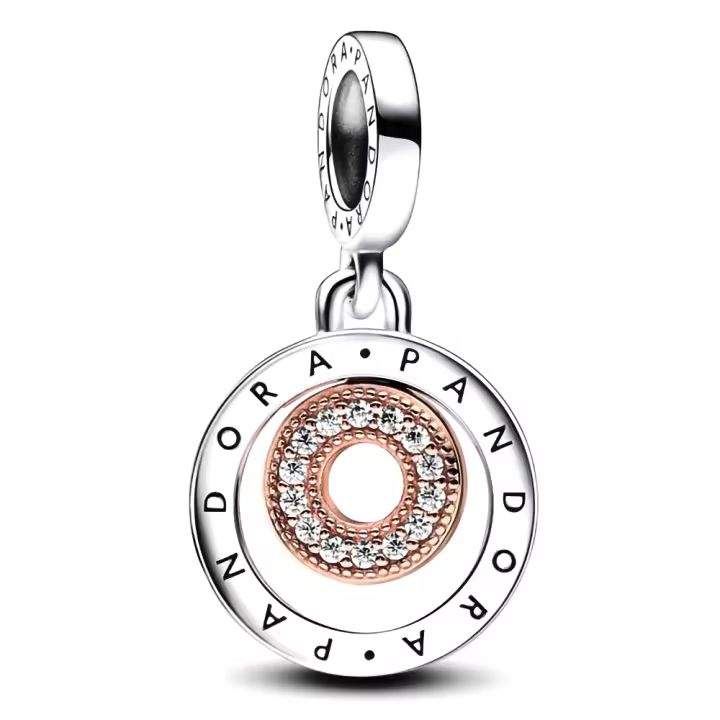 Pandora Charm de Colgante en Plata de Ley Charm de aro con Logo Bicolor  782287C01，Incluye Caja Original - 1