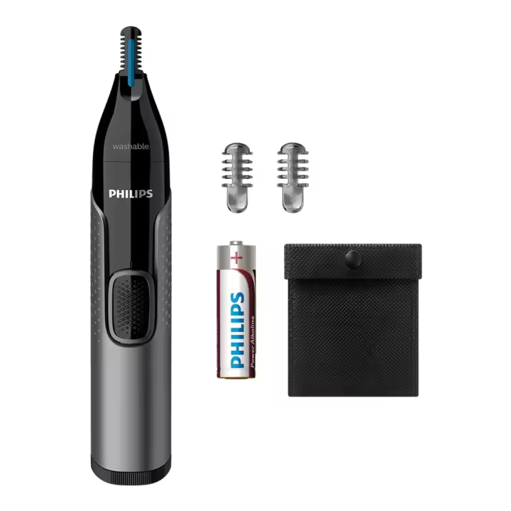 PHILIPS NT3650/16 Recortador para nariz, orejas, cejas, Nose trimmer series 3000, color Negro y gris - 1