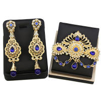 Juego De Broches Y Aretes De Arábiga Sunspicems Para Mujer En Color Oro Con Cristales Azul Y Rosa Flor Marruecos Joyería Broche Caftán Trendy - details 0