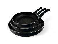 Juego de 3 Sartenes cocina Inducción ESTILO PIEDRA  | Revestimiento Antiadherente | Superficie Llana con Calentamiento Rápido y Uniforme | Mango Soft-Touch | Libre de PFOA | Modelos y Tamaños a Elegir Ø18/20/22/24/26/28/30 CM - Happy Friends - details 0