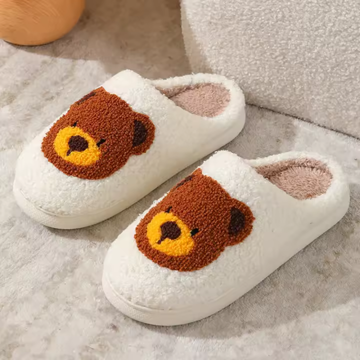 Zapatillas De Casa Para Mujer Lucyever Con Patrón De Oso Suaves Y Cálidas De Peluche Antideslizantes Para Interior Invierno - 1