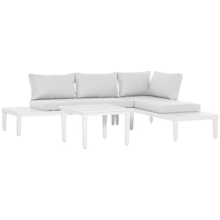 Juego de 3 muebles de Jardín en forma de L con Mesa Auxiliar y juguetes, Aluminio Blanco CREAM Para Balcón y Terraza - 1