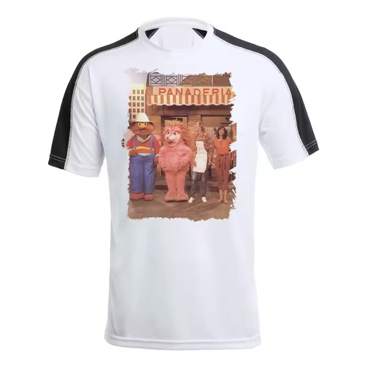 CAMISETA TÉCNICA FRANJA MANGAS NEGRA SERIE ESPINETE RETRO LOS 80 tshirt barrio sesamo niños - 1