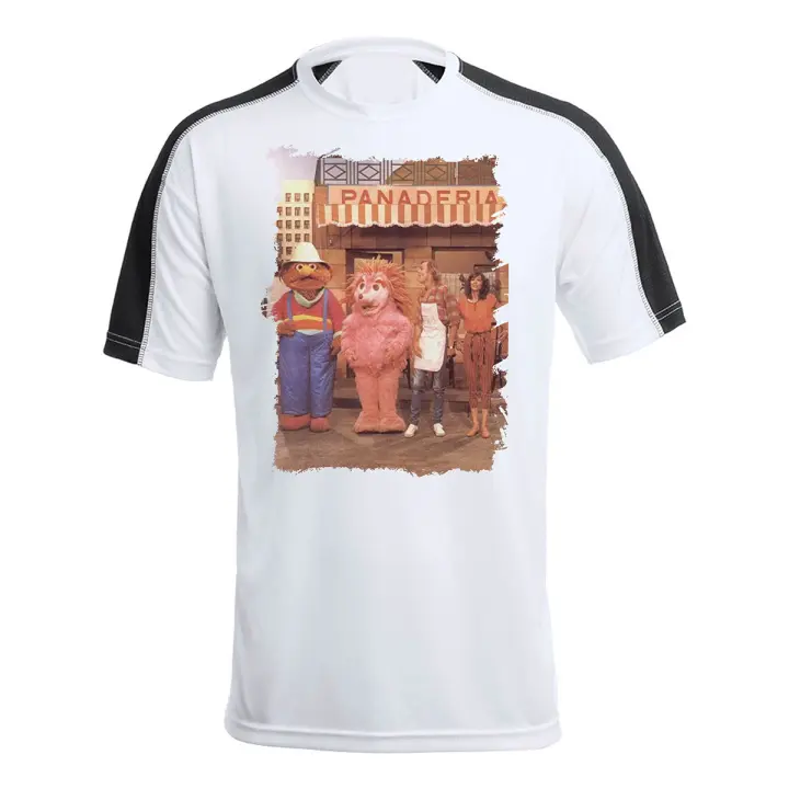 CAMISETA TÉCNICA FRANJA MANGAS NEGRA SERIE ESPINETE RETRO LOS 80 tshirt barrio sesamo niños - 1