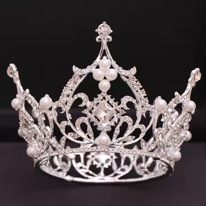 Cetro De Boda De Perlas Y Cristales Dorados Accesorio De Cabello Para Mujer Tiara Redonda De Moda Joyería De Novia - 1