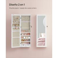 Espejo joyero de pared con luces led, armario organizador de joyas con cierre, espacio para pendientes y collares, disponible en blanco, negro, o roble - details 3