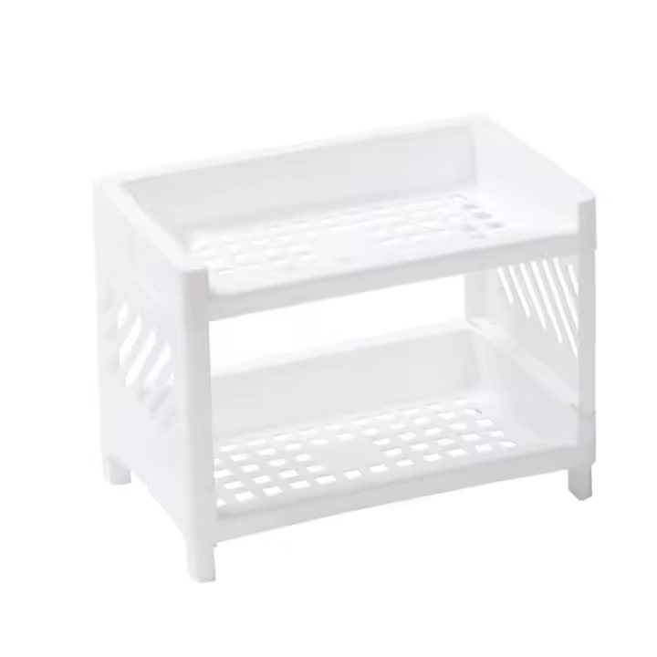 Estante De Doble Capa Minimalista Para Escritorio En Plástico Blanco Puro Organizador Multifuncional Para Baño Y Estantería De Almacenamiento Doméstico - 1