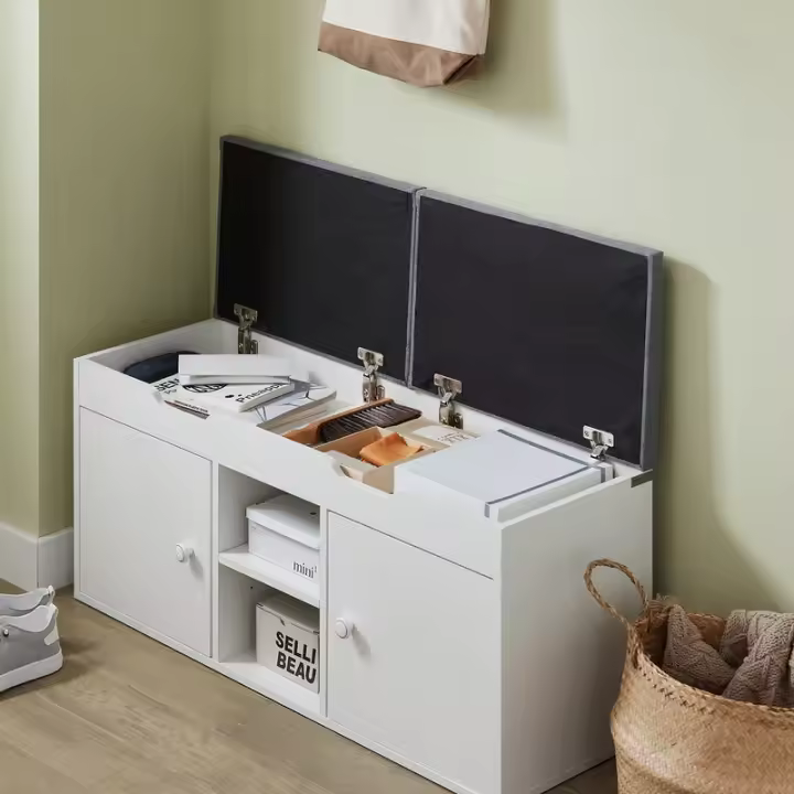 SoBuy FSR96-W Banco Zapatero con 2 Puertas y 2 estantes Armario de Entrada Banco de Almacenamiento para Guardar y Ordenar 100 x 34 x 48 cm ES - 1