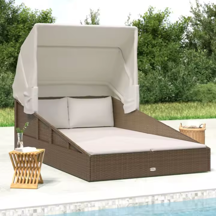 Tumbona con Toldo plegable marron sintético 200x114 cm x 128 - 1