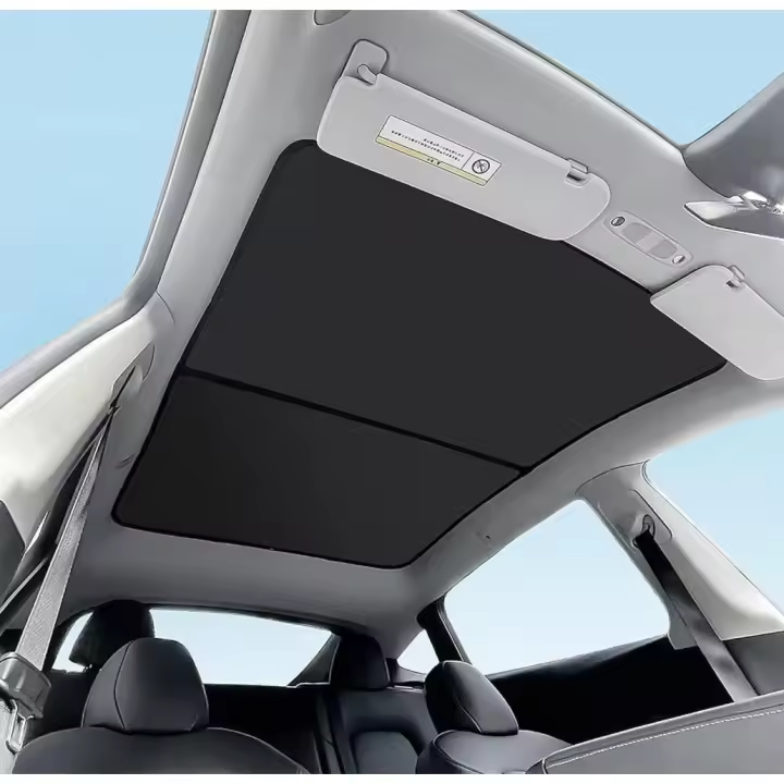 STARLEY -Tessla Modelo Y-3 Parasol Interior para Techo Panorámico de Cristal – Visera Solar Reutilizable con Protección UV, Ideal para Viajes Largos y Verano, Accesorio de Coche en Color Negro o Beige, Incluye 10 Clips de Sujeción - 1