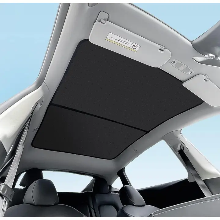 STARLEY -Tessla Modelo Y-3 Parasol Interior para Techo Panorámico de Cristal – Visera Solar Reutilizable con Protección UV, Ideal para Viajes Largos y Verano, Accesorio de Coche en Color Negro o Beige, Incluye 10 Clips de Sujeción - 1