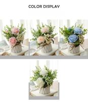 Conjunto de Flores Artificiales - Jarrón de Cerámica con Cuerda de Yute, Rosas y Plantas Falsas para Decoración del Hogar - details 4