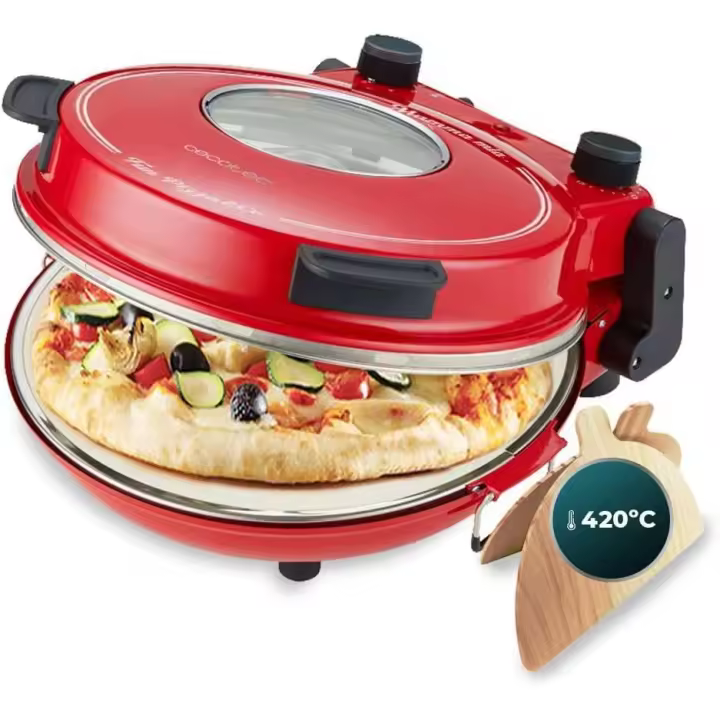 Cecotec Horno grill eléctrico para pizza Fun Pizza&Co Mamma Mía Vista, 1200 W, Temporizador 15min, Temperatura max de 420ºC en 3min, Ventana de visualización, placa de piedra. - 1