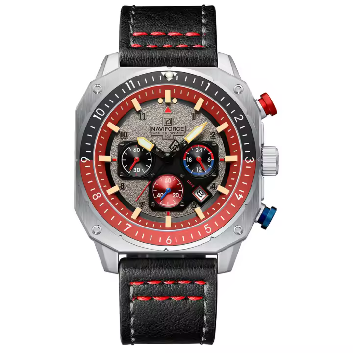Reloj Deportivo NAVIFORCE Para Hombres Lujoso De Cuero Resistente Al Agua Con Luz Y Cuarzo Múltiples Funciones Estilo Cuadrado - 1