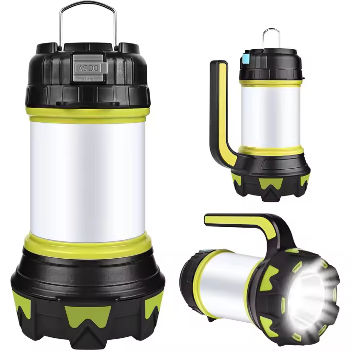 Linterna LED para acampar, recargable por USB, regulable, IP68, impermeable, multifunción, portátil, con imán colgante, para RV, sótano, apagón, tienda de campaña (verde) - 1