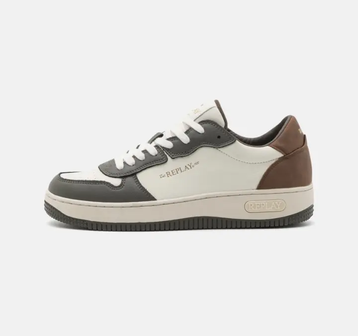 REPLAY Zapatilla casual Replay color blanco con logo lateral y detalles verde y marron - 1