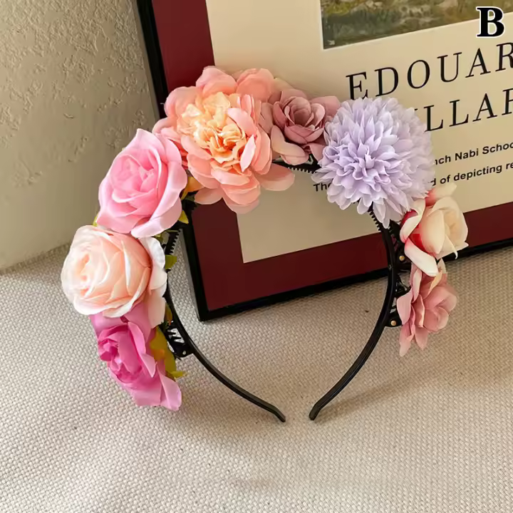 Diadema De Flores Coloridas Para Niñas Adorno De Cabello Simulación De Flor Corona De Novia Para Boda Accesorio Para Mujer - 1