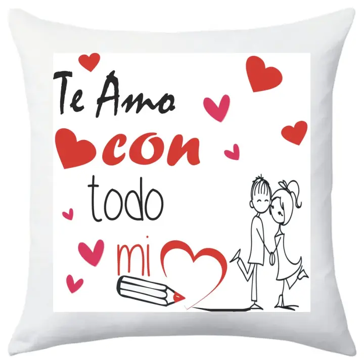 TEOVEL COJÍN + RELLENO CON FRASE: “TE AMO CON TODO MI CORAZÓN” ESPECIAL SAN VALENTÍN. MENSAJE DE AMOR. 40 x 40 CM - 1