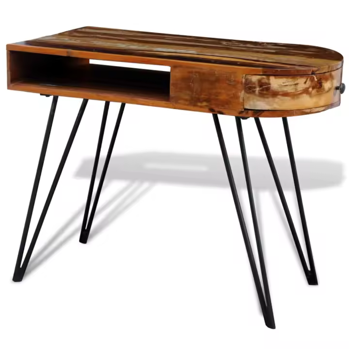 vidaXL Escritorio de madera reciclada con patas de hierro - 1
