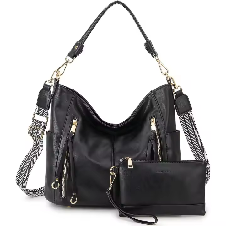 Bolsos cruzados tipo hobo para mujer, bolsos de hombro grandes de piel sintética, conjunto de 2 piezas - 1