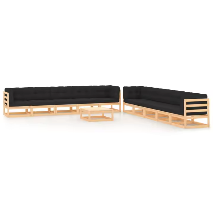 vidaXL Muebles de jardín 11 pzas cojines antracita madera maciza pino - 1