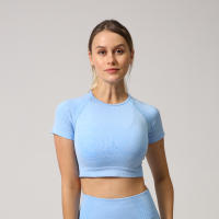 Camiseta De Yoga Sin Costuras Para Mujer Top Corto De Manga Fitness Ropa Deportiva Para Gimnasio Correr Sportswear Polyester Nylon Spandex - details 11