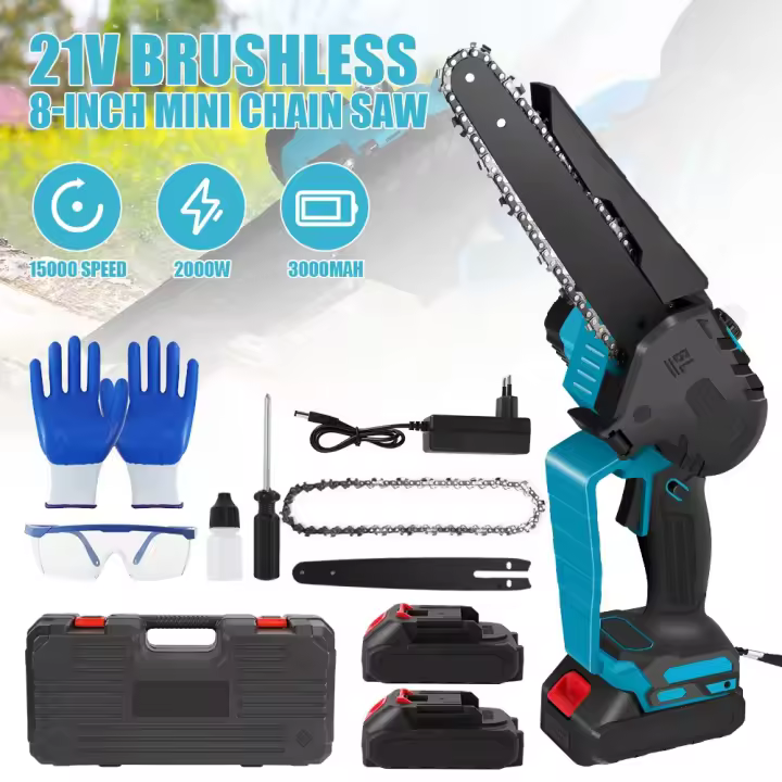 Motosierra eléctrica sin escobillas, herramienta eléctrica de madera, recargable, 2000 RPM, 21V, 15000 W, 8 pulgadas, para batería Makita - 1