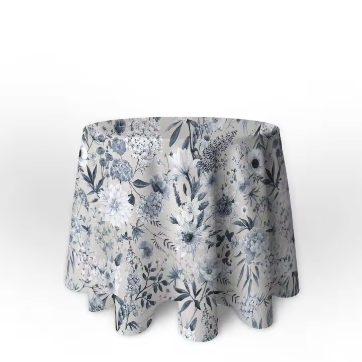 LaFábricadelasTelas - Falda o ropa de Mesa Camilla Redonda flores algodón color rojo-teja, gris-azul-marrón. Primavera Verano Loneta estampada flores algodón. Faldón Faldilla enagüilla - 1