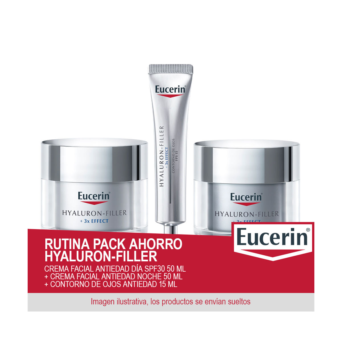 EUCERIN Rutina Pack ahorro Hyaluron-Filler - Contiene Crema Facial Antiedad Día SPF30 50 ml + Crema Facial Antiedad Noche 50 ml + Contorno de Ojos Antiedad 15 ml