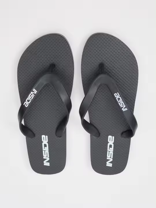 Chanclas negras básicas con línea blanca, tiras de goma y logo estampado INSIDE - 1
