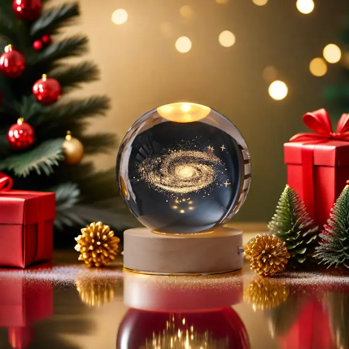 Lámpara Nocturna LED Creativa En Forma De Bola De Cristal 3D Con Patrón De Santa Claus Solar Sistema Para Ambiente De Dormitorio Regalo De Navidad Para Niños - 1