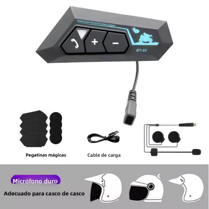 BT22 Auriculares Bluetooth Para Casco De Motocicleta Con Micrófono Suave Y Altavoz Estéreo Handsfree Wireless Para Moto Compatible Con Todos Los Cascos - 1