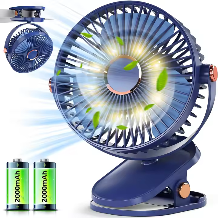 Ventilador de Mesa - Pequeño y Silencioso Abanico Sobremesa con LED Luz, Recargable USB Aireador con Batería 4000mAh, Portátil Ventilador de Escritorio Duración 15h, USB Desk Fan con Clip - 1