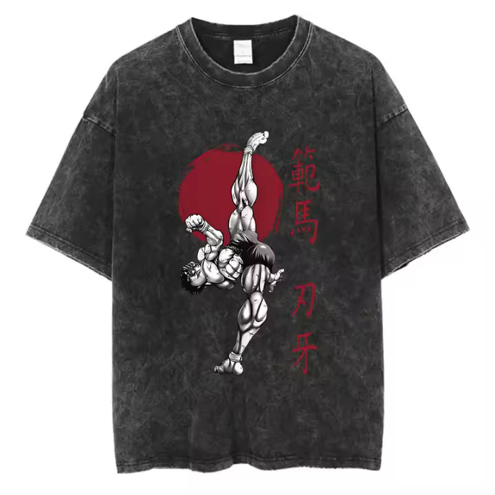 Camiseta Anime Baki Vintage De Algodón 100% Manga Corta Estilo Harajuku Verano Streetwear Oversize Con Impresión Hanma Para Hombres - 1