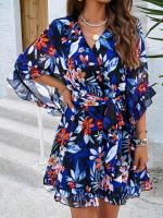 Vestido A-Line De Pierna Larga Para Mujer Con Estampado Floral Elegante Cuello V Manga Corta Estilo Casual Vestido De Verano Primavera - details 24