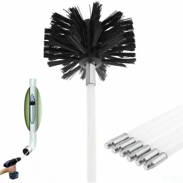 Kit de cepillo para chimenea, cepillo para herramientas de limpieza de chimenea, kit de barrido de chimenea que contiene 6 varillas flexibles de 61 cm y 1 cabezal de kit de barrido de estufa de pellets de 100 mm para estufa de pellets - 1