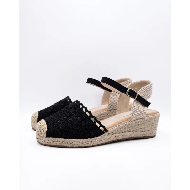 Apargata de cuña con crochet, sandalias con cuña y tira con hebilla - 1