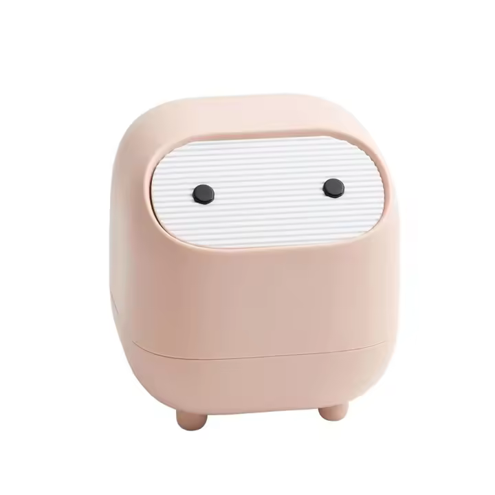 Small Trash Can, Cute Ninja Office Trash Can with Lid, Bedroom Trash Can with 1 Roll Waste Bag, Trash Can for Home, Bedroom, Office (Pink) - 1